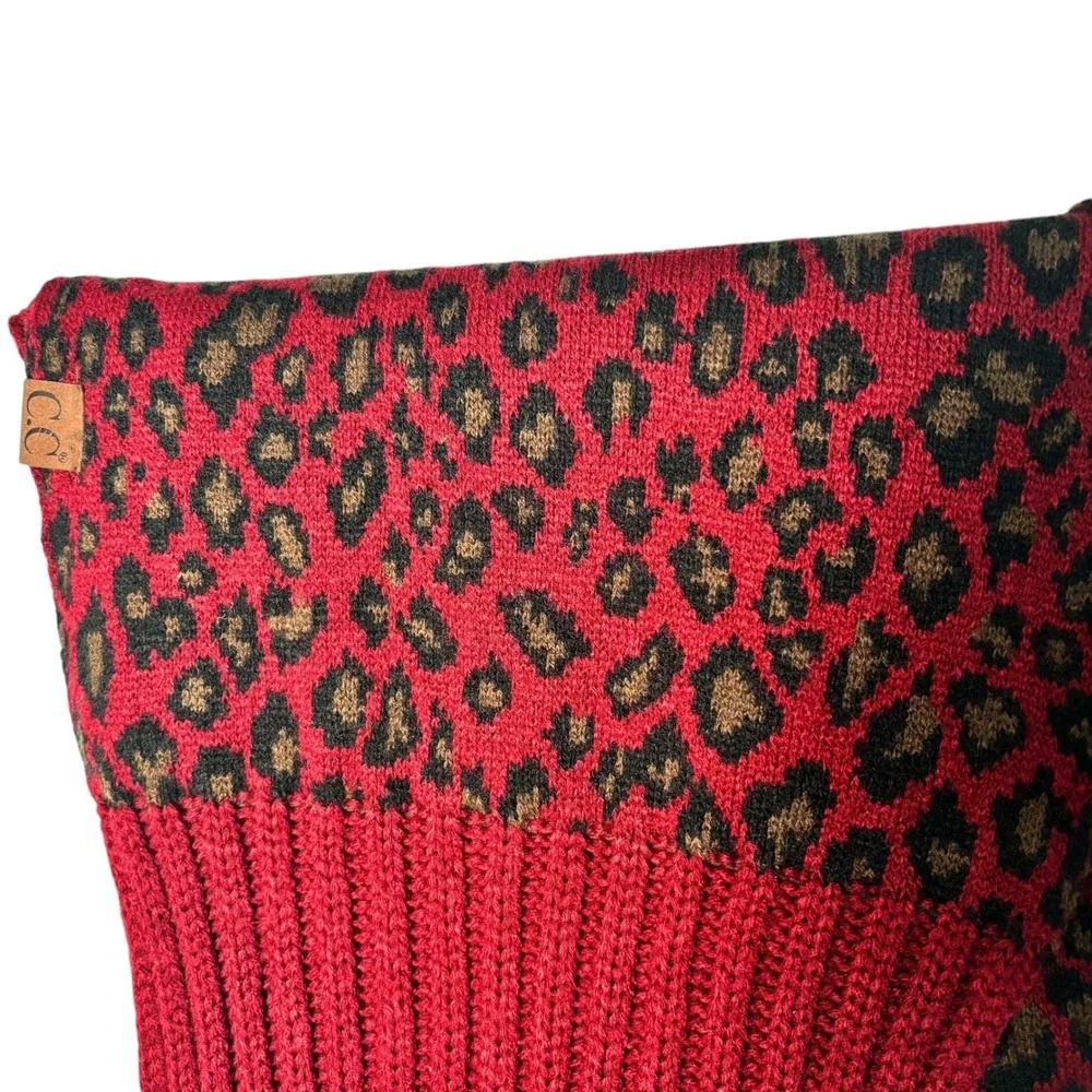 CC Exclusives Women's Burgundy‎ Leopard Print Cable Knit Infinity Scarf